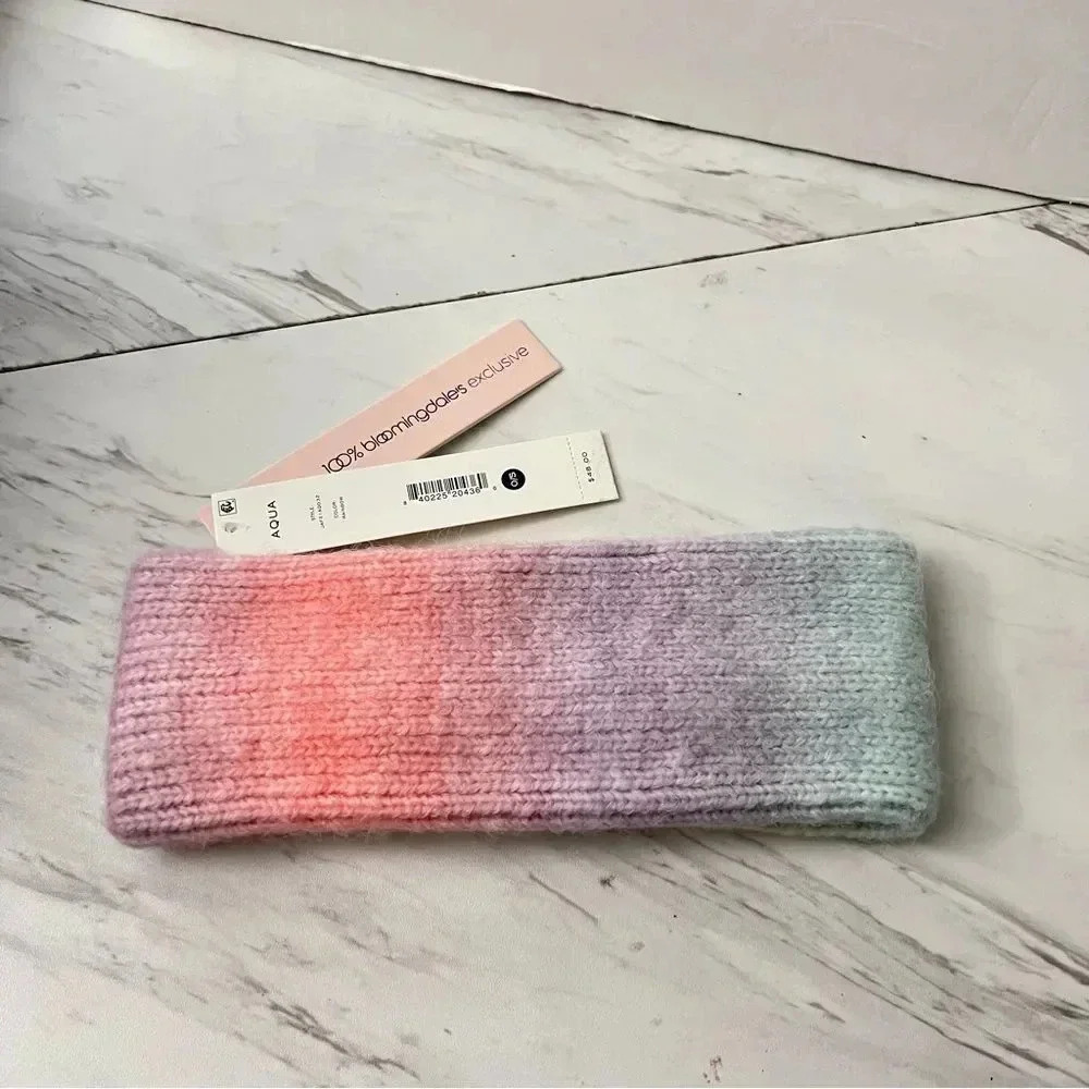 Aqua Rainbow Headband Multi Color Knitted Ribs One Size O/S Space Dye